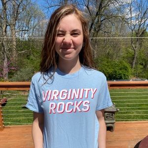 Light blue virginity rocks t shirt